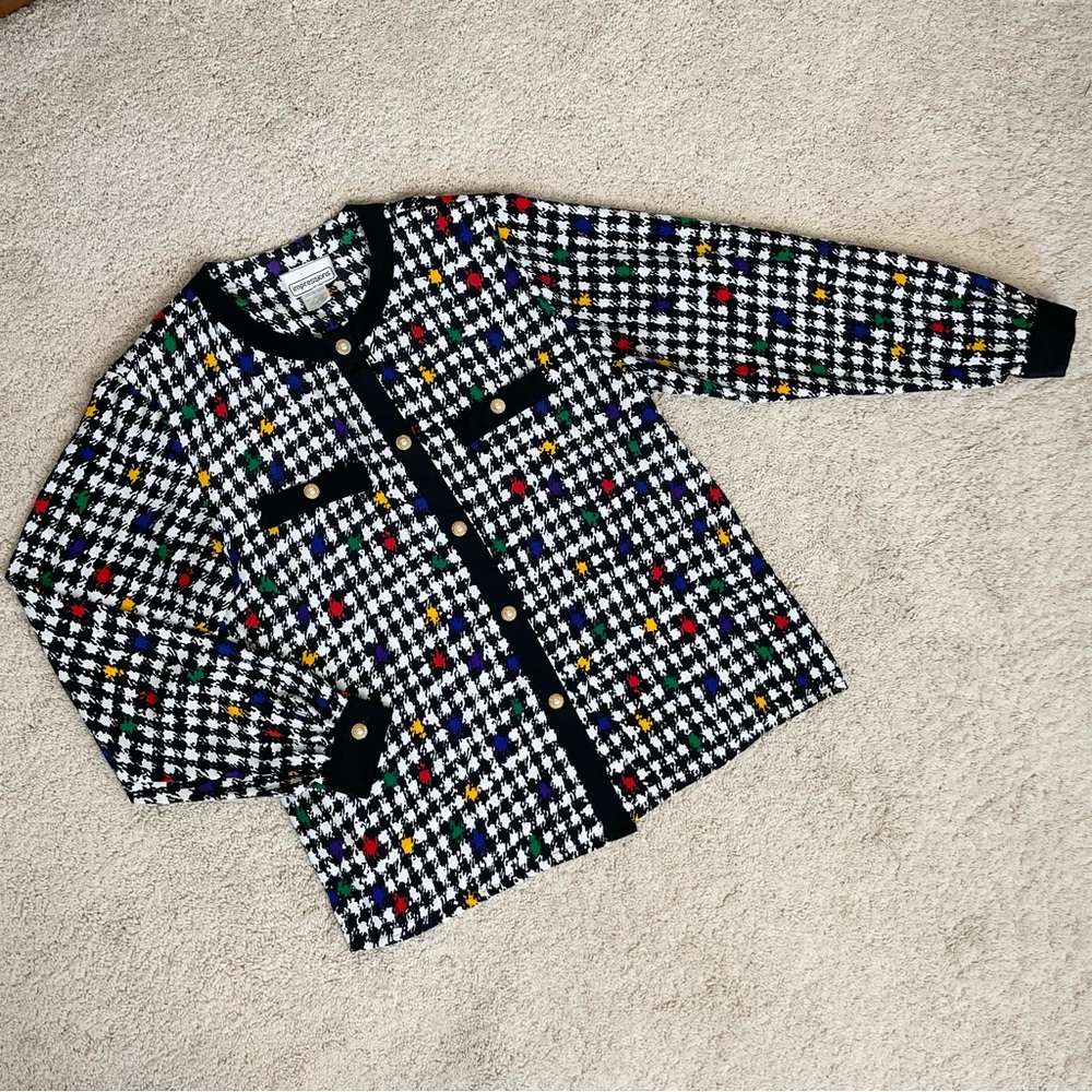 Vintage Impressions of California Colorful Houndstooth Button Down Blouse - Picture 5 of 14
